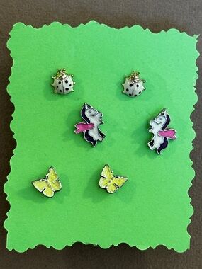 Earring Set - Unicorn, Ladybug & Butterfly Pink, Yellow, White